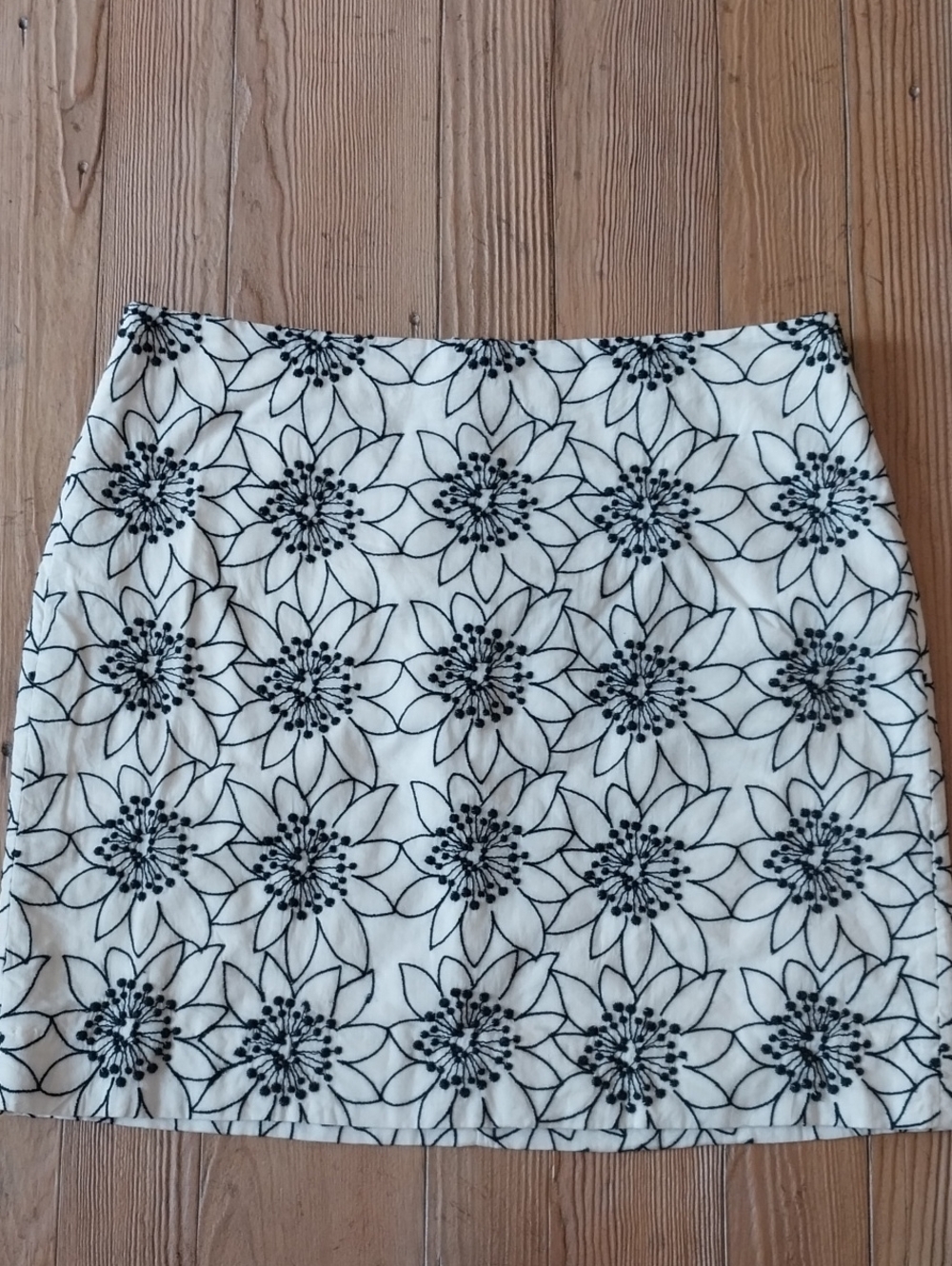 J. Crew White Mini Skirt with Navy Blue Floral Embroidery